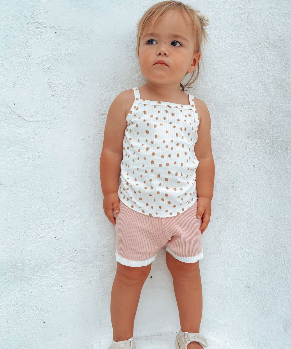Leppard Tank Top & Rose Knit Shorts Set