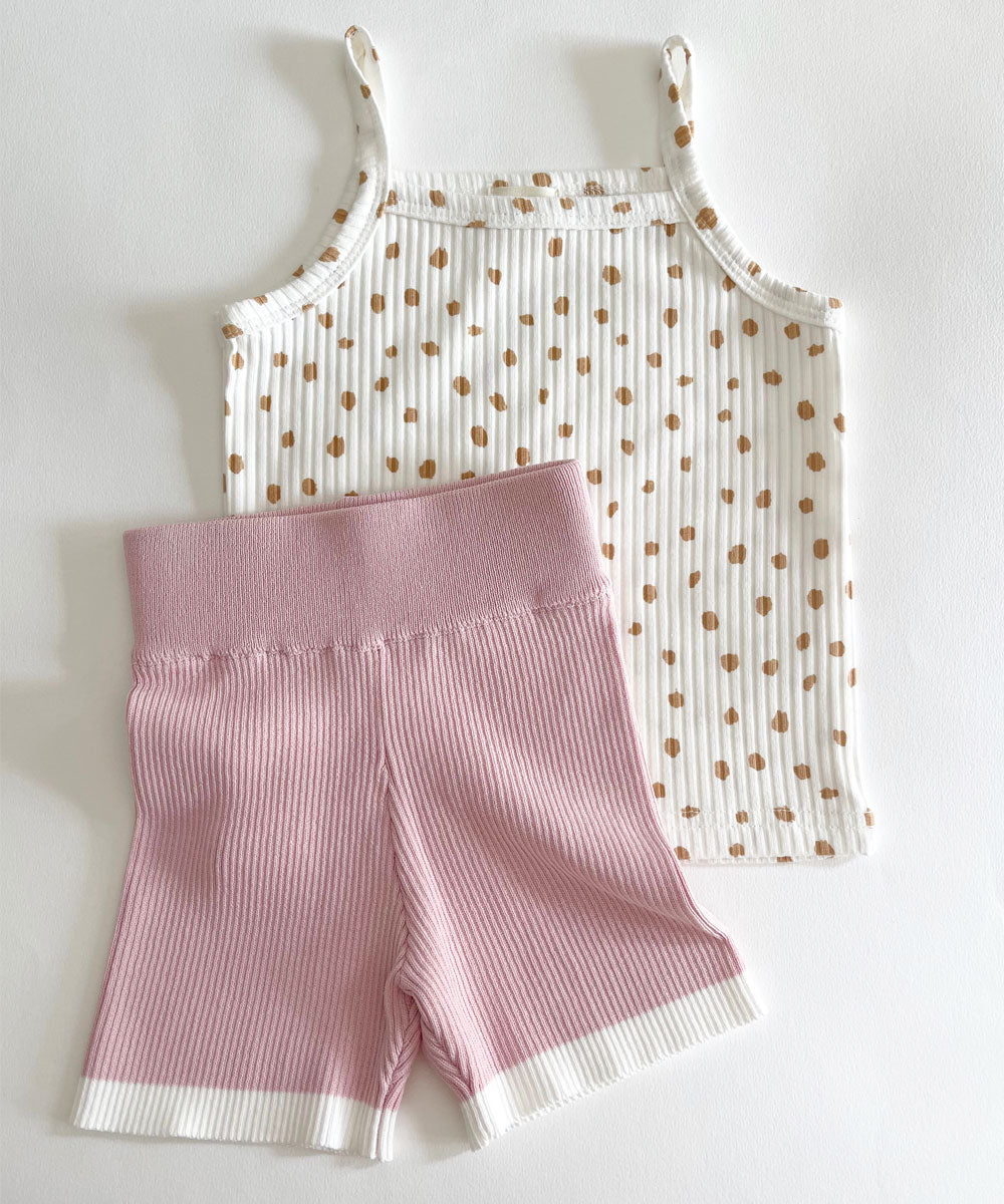Leppard Tank Top & Rose Knit Shorts Set