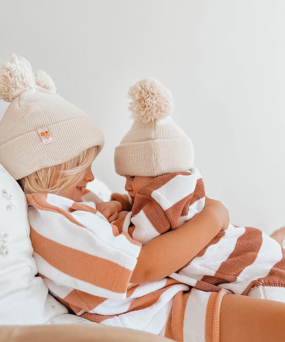 Tan Stripe Knit Romper