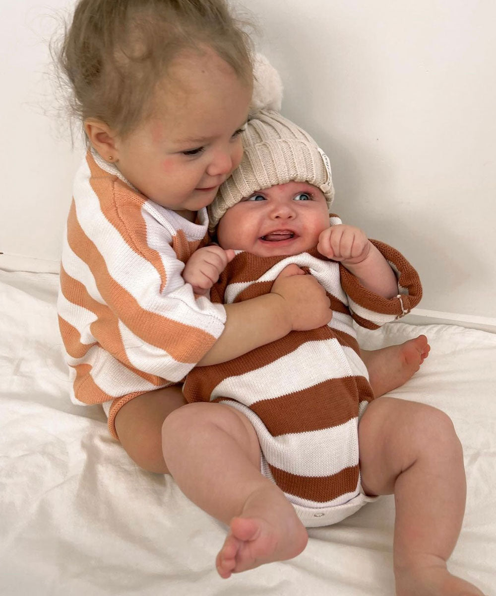 Tan Stripe Knit Romper